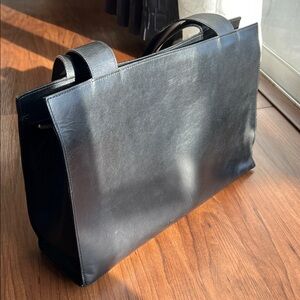 Premium Black Leather Shoulder Tote - Business / Everyday Style